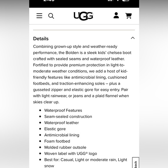 Size 6 unisex kids Ugg Bolden boots black waterproof leather - Picture 2 of 2